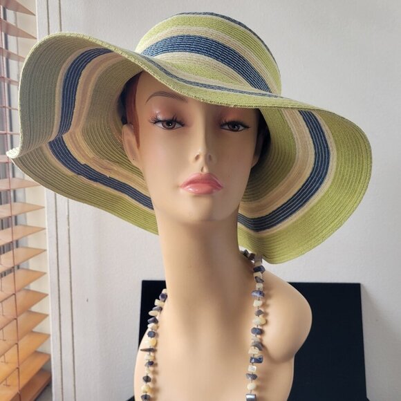 Source Unknown Accessories - Unbranded Summer /Spring Lime Green Floppy Straw Hat (Size 7 1/8" /Medium)